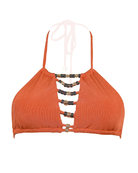 CUT-OUT BEADED HALTER TOP