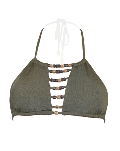 CUT-OUT BEADED HALTER TOP