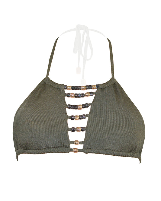 CUT-OUT BEADED HALTER TOP
