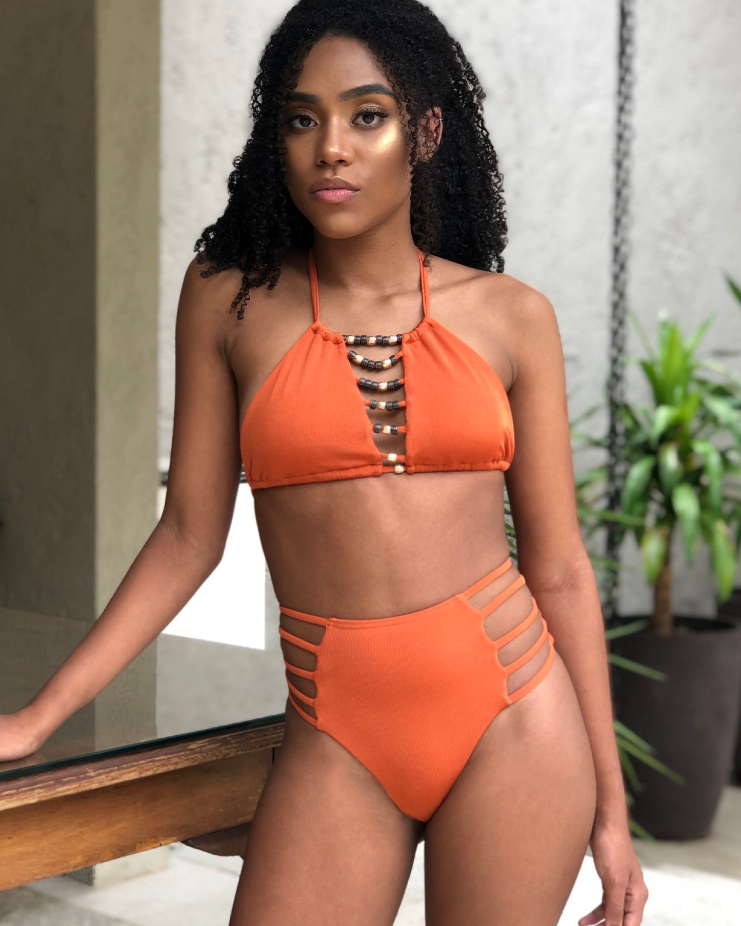 CUT-OUT BEADED HALTER TOP
