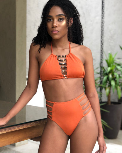 CUT-OUT BEADED HALTER TOP